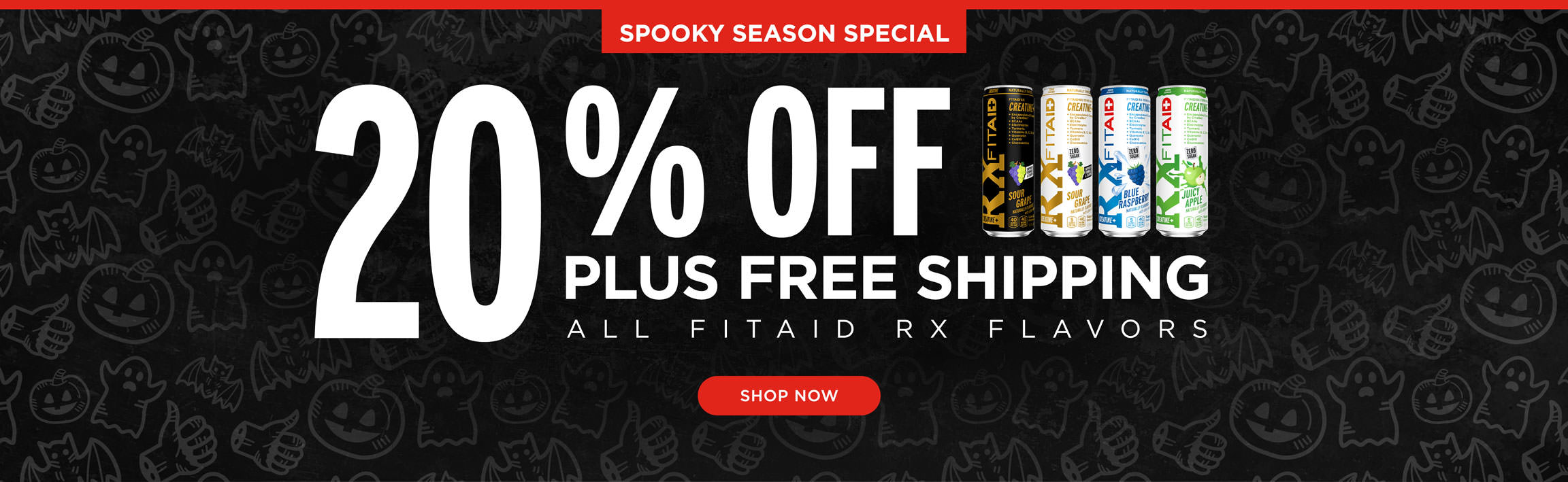 Spooky season special 20% OFF plus free shipping all FITAID RX flavors.