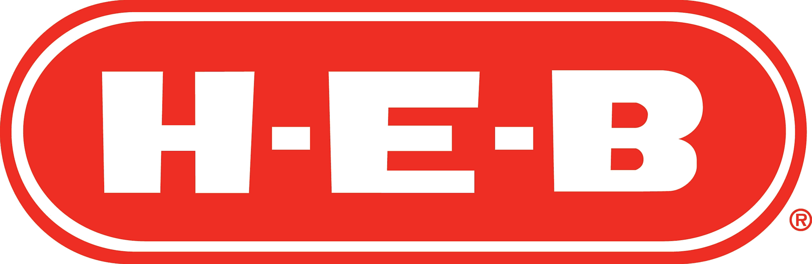 H-E-B. A red sign that says heb in white letters